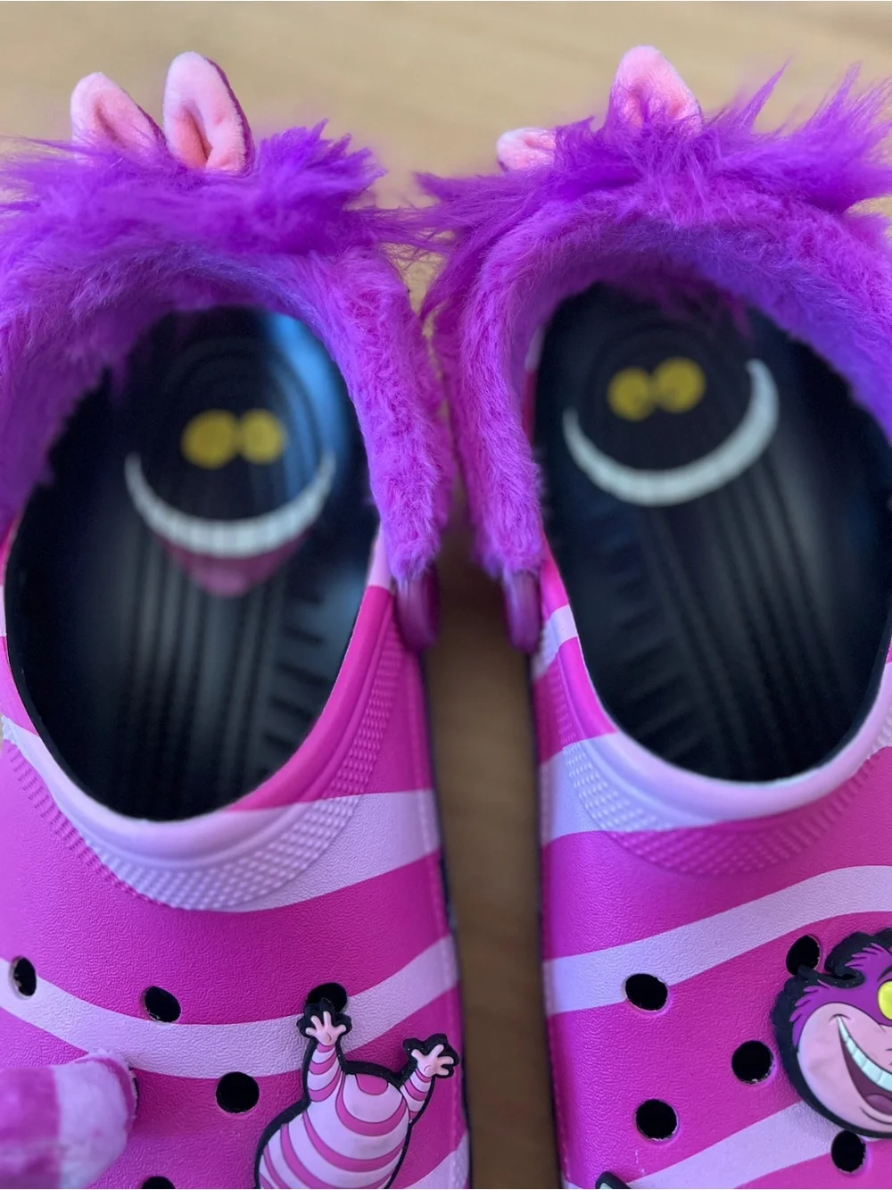 Pink Cheshire Cat Fuzzy-Lined Clogs